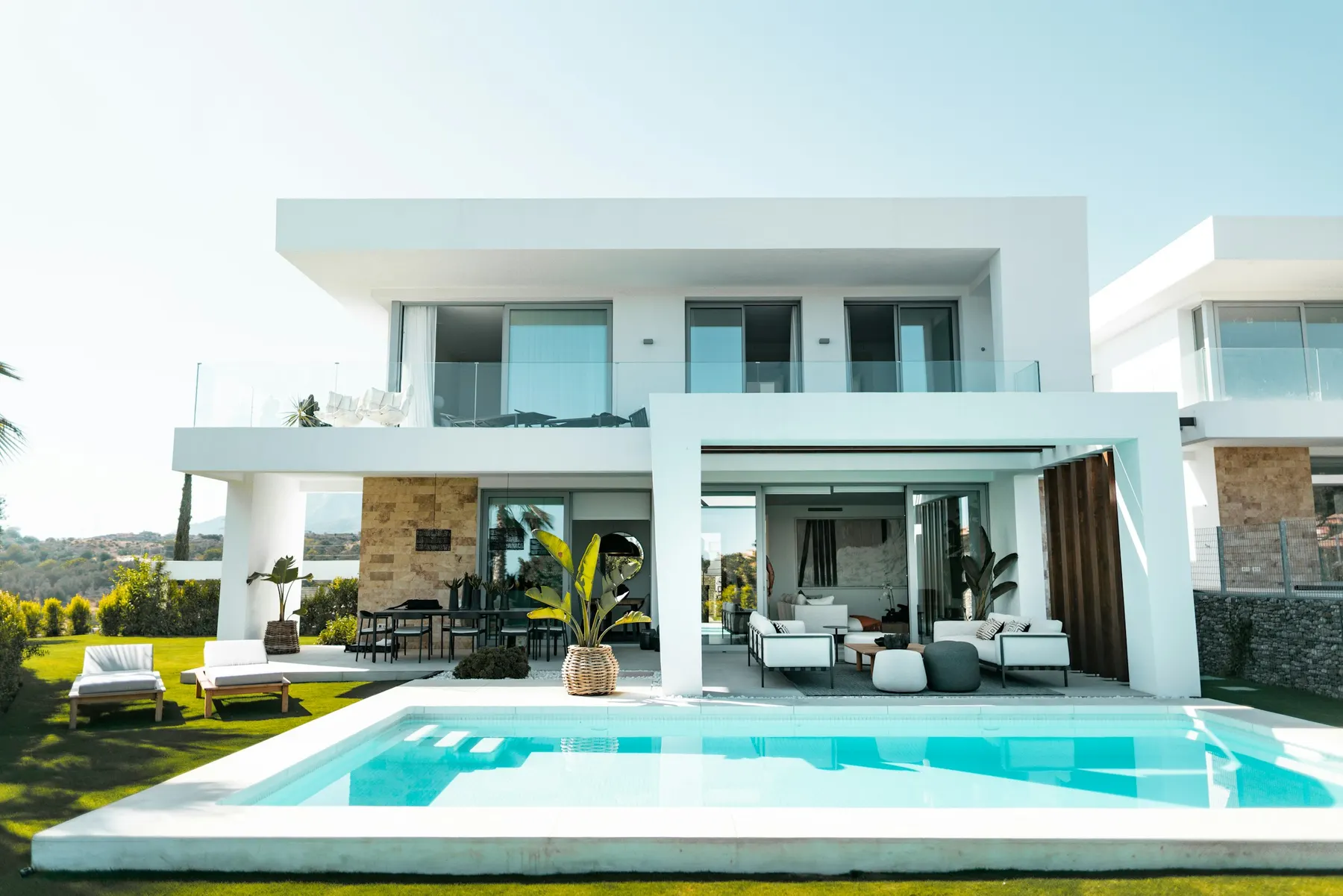 Modern white villa with a private swimming pool